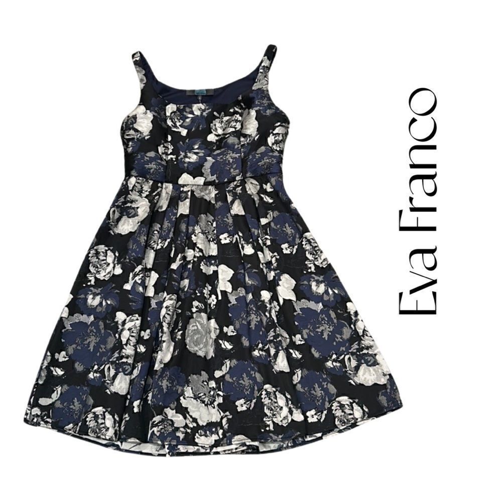 New Eva Franco for Anthropologie Blue/Silver Floral Brocade Midi Dress Sz 8 NWT - Picture 1 of 13